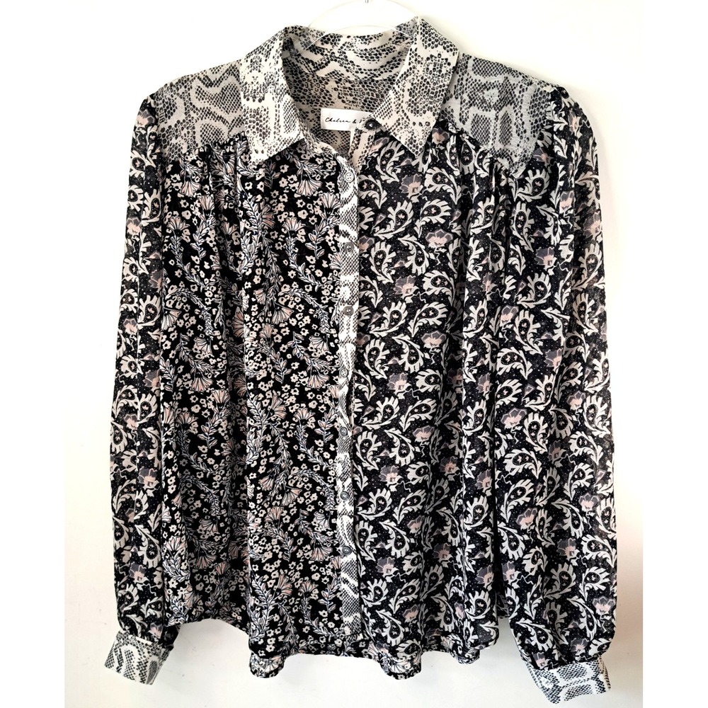 Chelsea &‎ Theodore Semi Sheet Blouse Women's S Floral Paisley Black Ivory